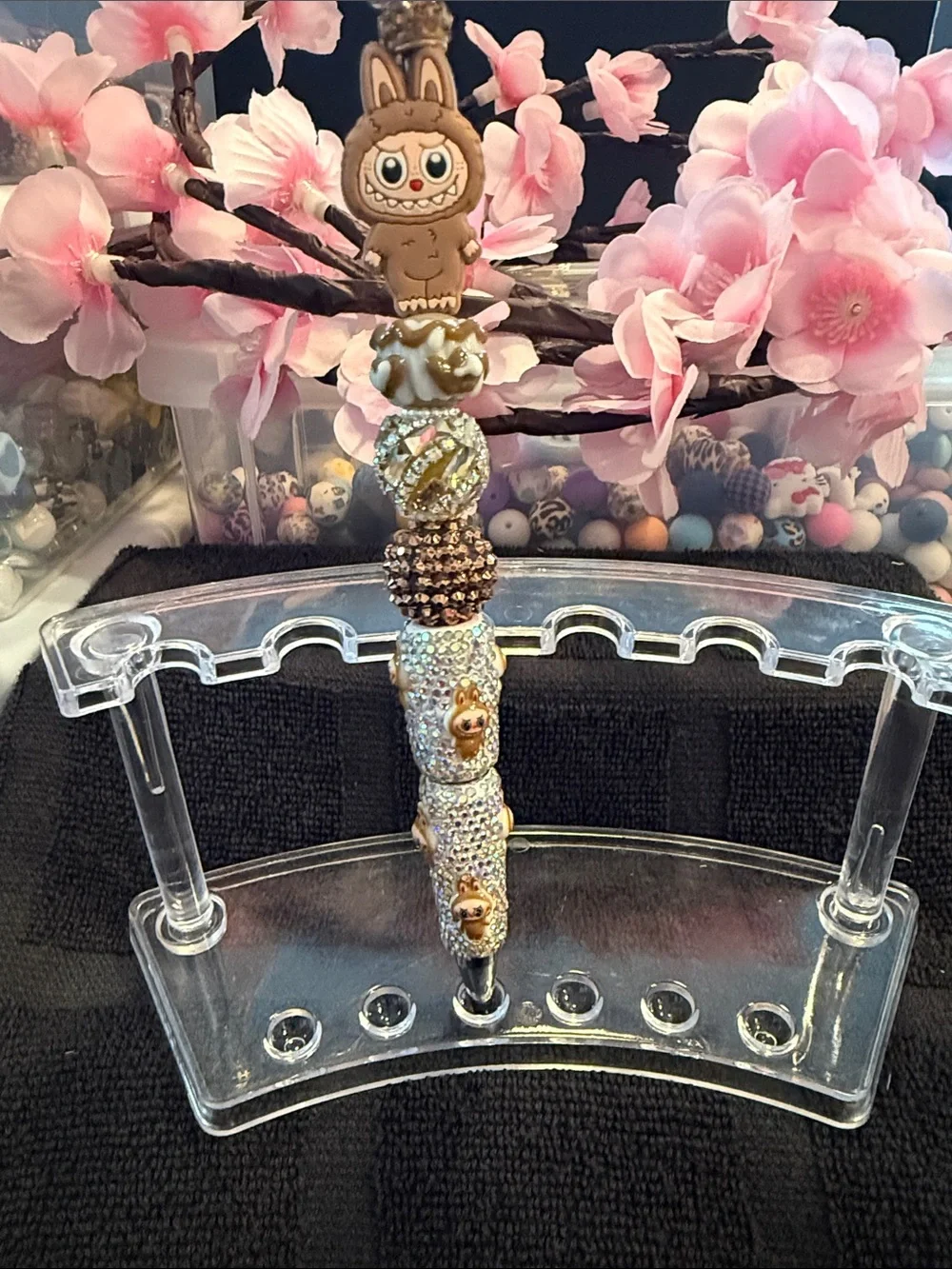 Handcrafted Silver & Gold Bunny Beaded  Pen